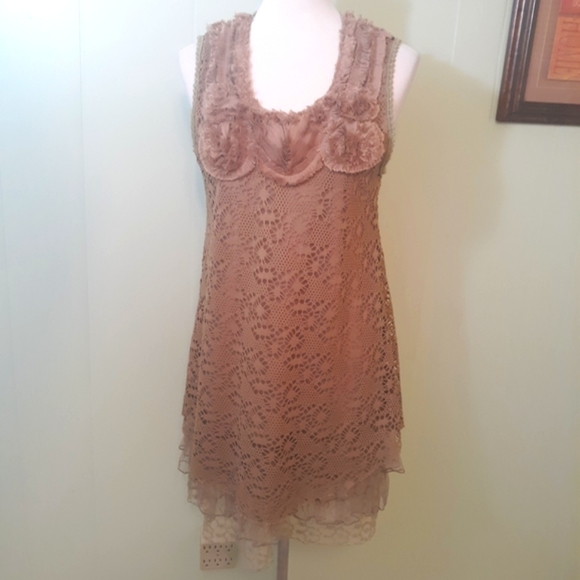 Pretty angel linen layered lace tunic top sz small *D4 - Picture 2 of 11